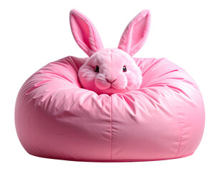  Cozy Pink Bunny Bean Bag Chair Home Furniture Concept transparent background.