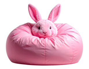 Cozy Pink Bunny Bean Bag Chair Home Furniture Concept transparent background.
