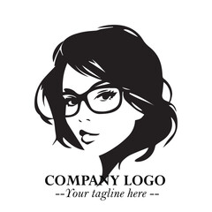 Beautiful Woman with Glasses Logo Symbol in Elegant Minimalist Style and Modern Design