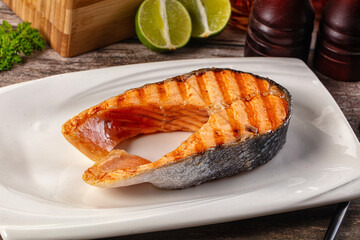 Grilled salmon firsh fillet steak