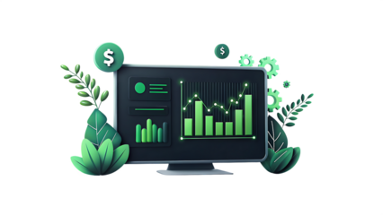 floating green fintech sustainability performance isolated on white background  png, ai generated