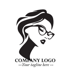 Beautiful Woman with Glasses Logo Symbol in Elegant Minimalist Style and Modern Design