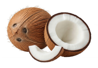 Whole halved coconut slice brown isolated on a transparent background