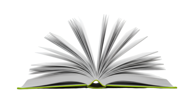 Open Book with Fan of Pages on Black Background white