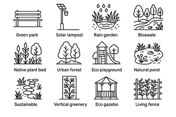Vertical bench bed icon icons fence bioswale eco rain vector pond landscape