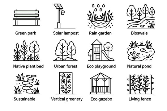 Vertical bench bed icon icons fence bioswale eco rain vector pond landscape