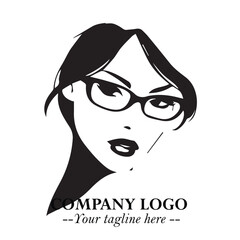 Beautiful Woman with Glasses Logo Symbol in Elegant Minimalist Style and Modern Design