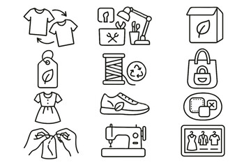 Fototapeta premium Icon patch vector bag clothing mending swap machine fashion vintage garment eco