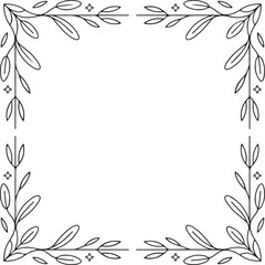 Elegant hand drawn floral border design with leafy branches and stars for decorative framing