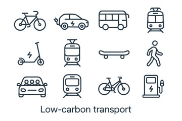 Carbon icon skateboard metro low tram train scooter carpool car transport vector