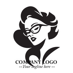 Beautiful Woman with Glasses Logo Symbol in Elegant Minimalist Style and Modern Design