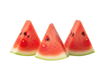 Red watermelon slices with black seeds fruit green isolated on a transparent background