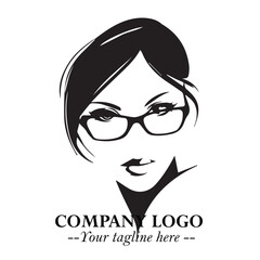 Beautiful Woman with Glasses Logo Symbol in Elegant Minimalist Style and Modern Design