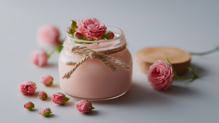 Dome Soy Candle Pastel Peach Wax Topped with Dried Roses
