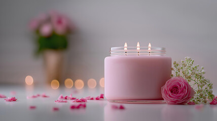 Dome-Top Jar Pastel Lilac Wax with Pressed Roses, Twin Wicks