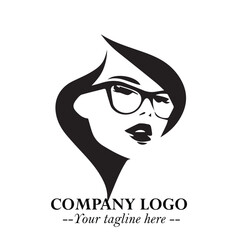 Beautiful Woman with Glasses Logo Symbol in Elegant Minimalist Style and Modern Design