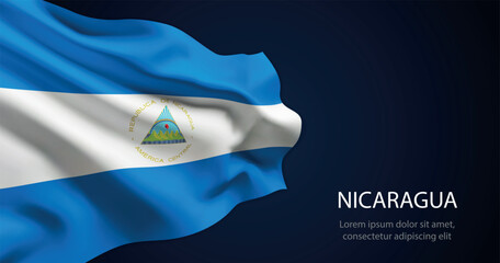 Nicaragua national flag with elegant folds on dark background