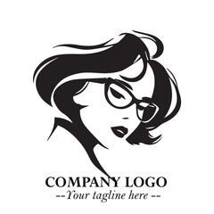 Beautiful Woman with Glasses Logo Symbol in Elegant Minimalist Style and Modern Design