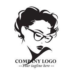 Beautiful Woman with Glasses Logo Symbol in Elegant Minimalist Style and Modern Design