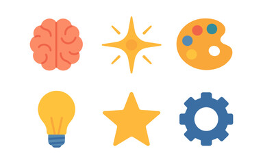 Naklejka na ściany i meble Creative symbols collection: brain, star, palette, light bulb, gear Naklejka na ściany i meble Creative symbols collection: brain, star, palette, light bulb, gear