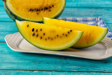 Ripe sweet juicy yellow watermelon