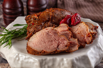 Baked pork sirloin with cornus