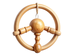 Wooden baby rattle toy isolated on transparent background, a classic childhood toy