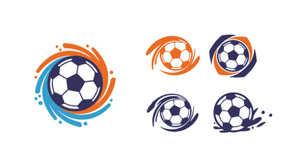Naklejka premium Colorful soccer ball splashes and swirls in dynamic logo designs