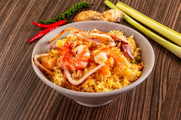 Asian fried rice with seafood