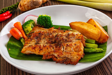 Gourmet asian Grilled crocodile steak