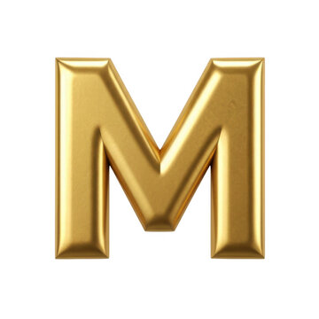 Golden letter m isolated on transparent background