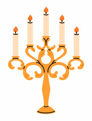 Candles in a golden candlestick. Flat vector illustration.