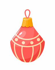 Cute pink Christmas toy. Flat vector illustration.