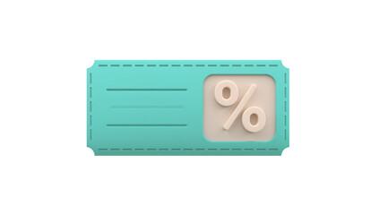 3D Rendered Discount Coupon with Percentage Sign on a Black Background for Promotion