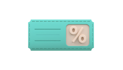 3D Rendered Discount Coupon with Percentage Sign on a Black Background for Promotion