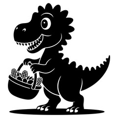 Easter Dinosaur with Basket A Fun Silhouette Illustration for Spring Celebrations