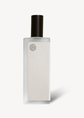 Beauty product bottle, blank off-white label