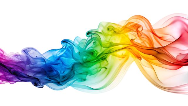 Swirling rainbow colored smoke wisps, forming abstract shapes and patterns, cutout, PNG, isolated on white or transparent background, AI
