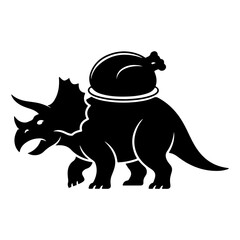 Hilarious Triceratops Dinosaur Carrying a Roasted Chicken on Its Back, a Funny Concept
