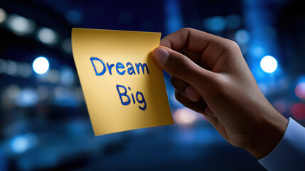 Message of inspiration held in hand at night in the city