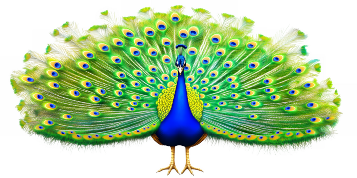 Majestic Peacock Displaying Its Vibrant Fanned Tail Feathers With Iridescent Eye Spots Against A Transparent Background