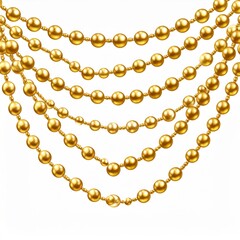 Fototapeta premium Multiple Strands of Golden Beads Hanging on White Background
