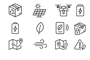 Fototapeta premium Sustainable eco solar alert smart charging vector map box icon parcel station