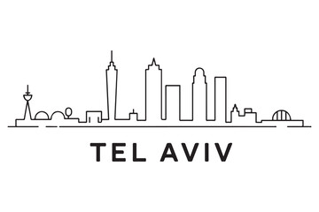 Fototapeta premium Tel Aviv Line Art skyline silhouette. Black Tel Aviv city design. with white background