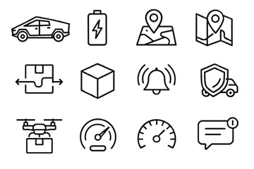 Fototapeta premium Vector truck drone tag electric icon sensor pack indicator support notification alert