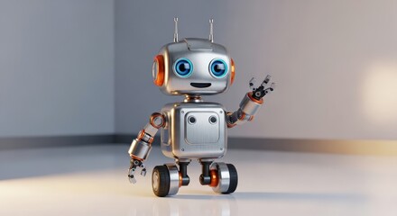 Cute Retro Robot Waving Hello in a Modern Room