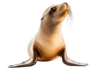 Naklejka premium Sea lion with dark eyes and long whiskers looking upwards on a transparent background