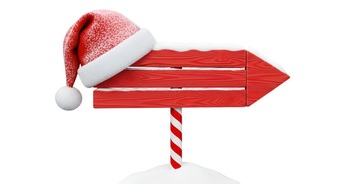 Red Wooden Arrow Sign with Santa Hat and Snow christmas - Powered by Adobe