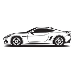 Fototapeta premium Side profile of a modern sports car in a black and white line art style
