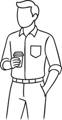 Businessman with coffee cup – minimalist line art